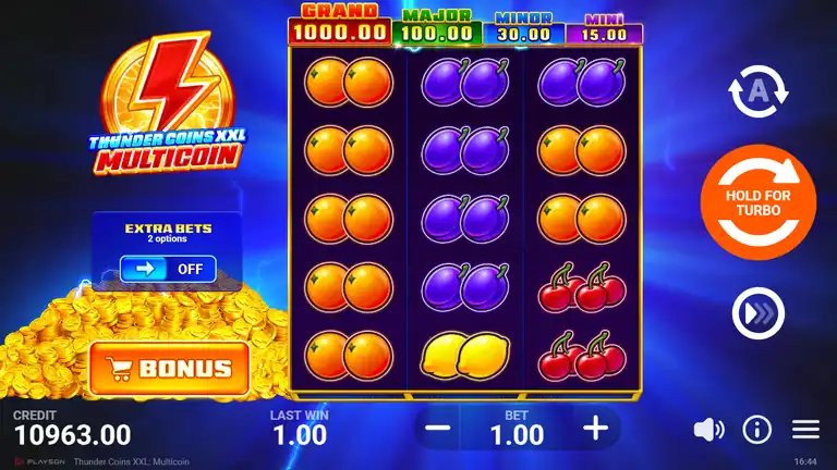 Thunder Coins XXL Multicoin spin 432 - credit 10,963.00